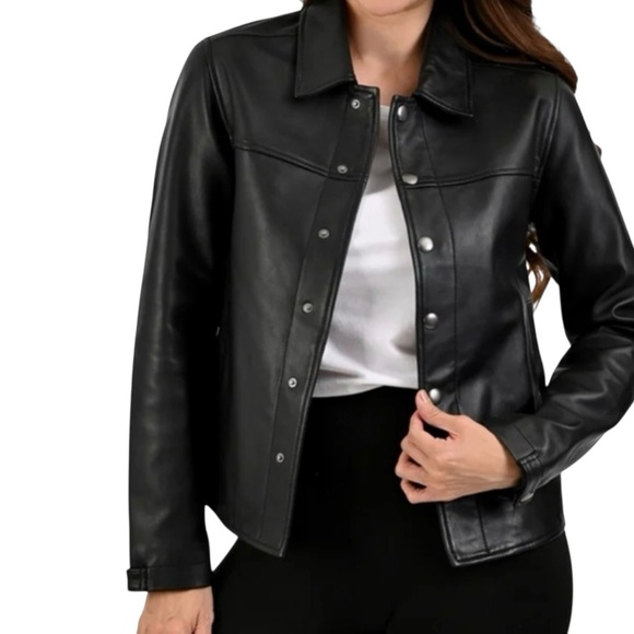 Frye New with tags Lamb Leather Jacket, lined, black, women’s large - Picture 7 of 8